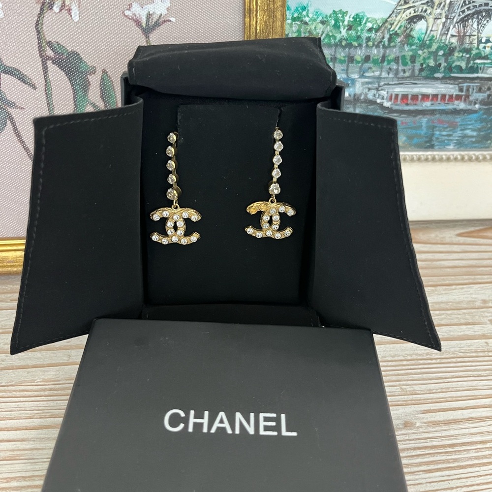 Chanel CC crystal drop earrings